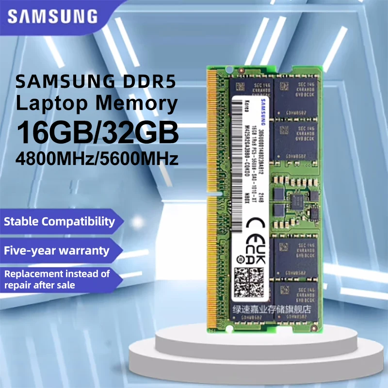 Samsung DDR5 RAM 4800MHz 5600MHz RAM 8GB 16GB 32GB SODIMM 262-Pin