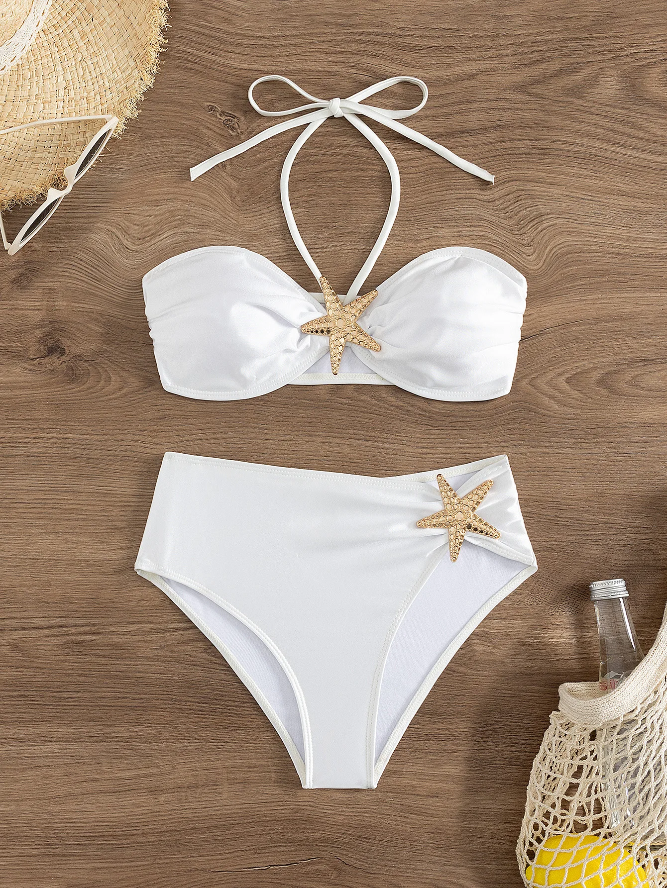 Sexy White Starfish Bikinis Sets 2025 Women Pleate Push Up High