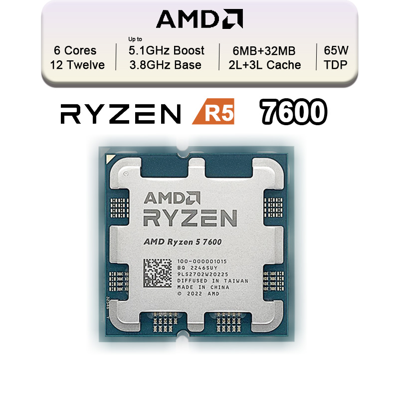 AMD Ryzen 5 7600 R5 7600 3.8 GHz 6-Core 12-Thread CPU 5NM L3=32M