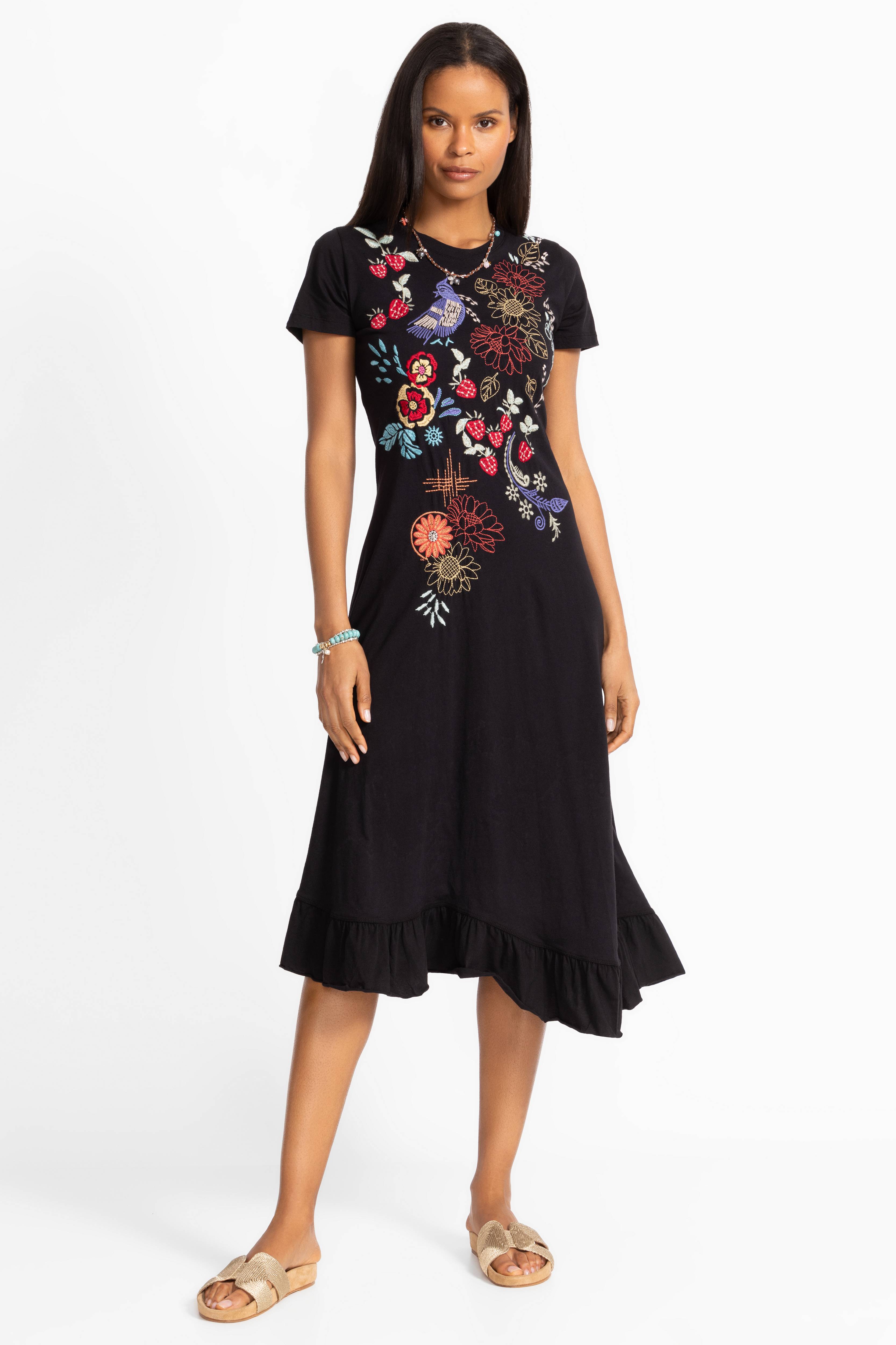 Buy ASYMMETRIC RUFFLE FLOUNCE SHORT SLEEVE DRESS | Johnny Was