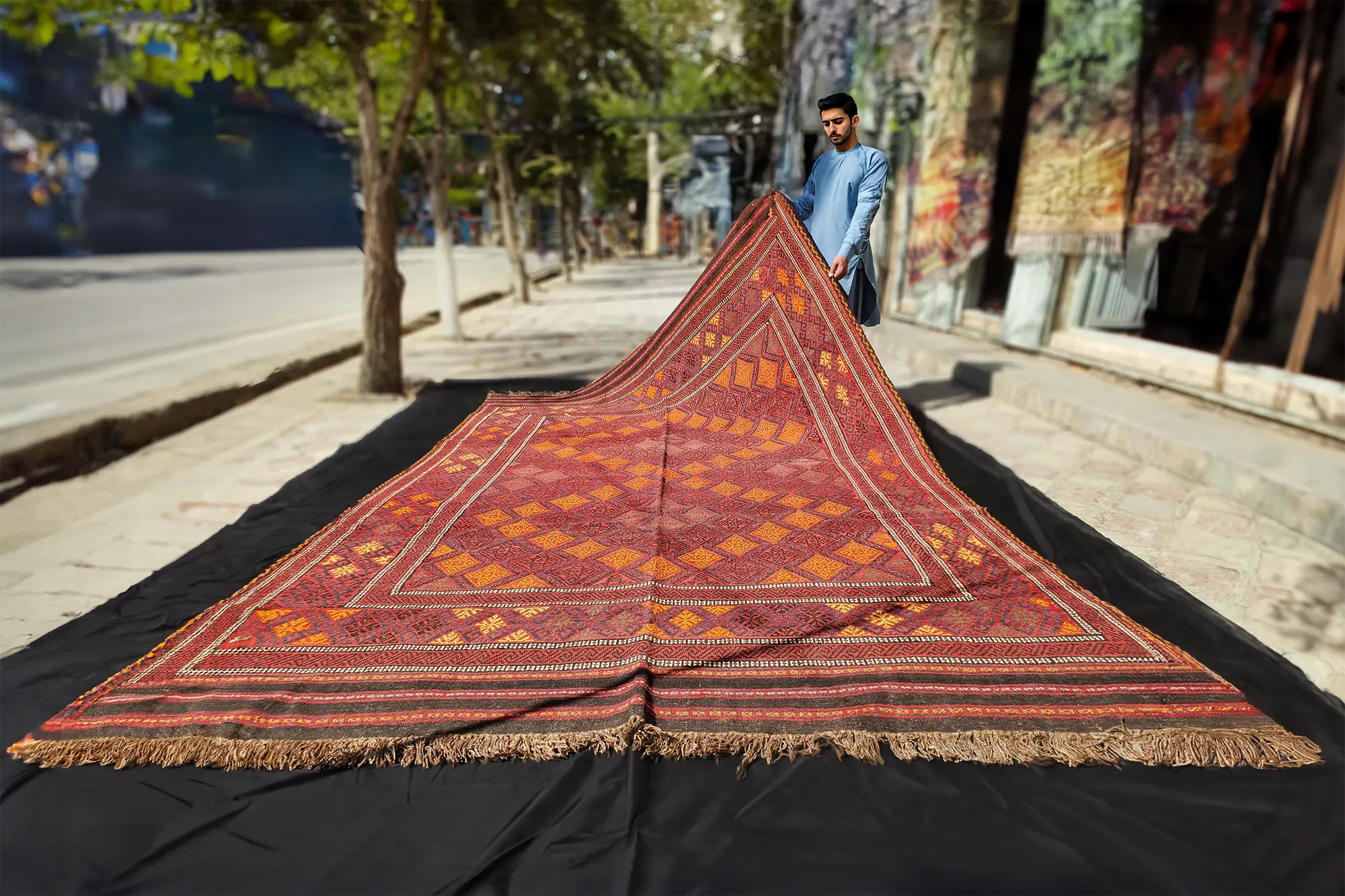 9x12 Handwoven Red Kilim Rug From Maymana | Afghanu.com
