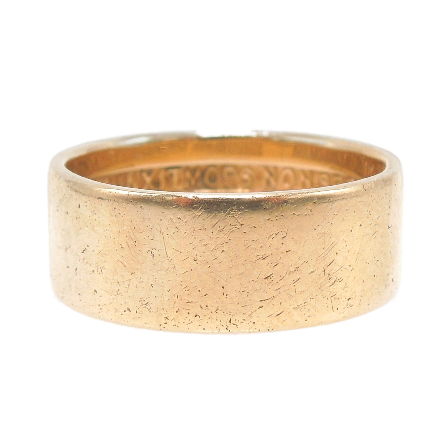 14K Yellow Gold 8mm Flat Pipe Cut Engraved Wedding Band - 