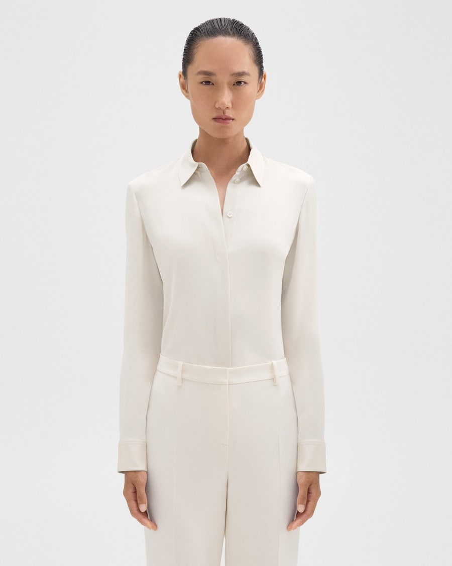 Fitted Shirt in Silk Georgette | Women's Tailored Blouse | Theory