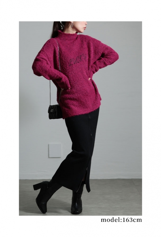 レディース 大人 モード ふわふわに魅了されるロゴ刺繍モヘヤ風ニット