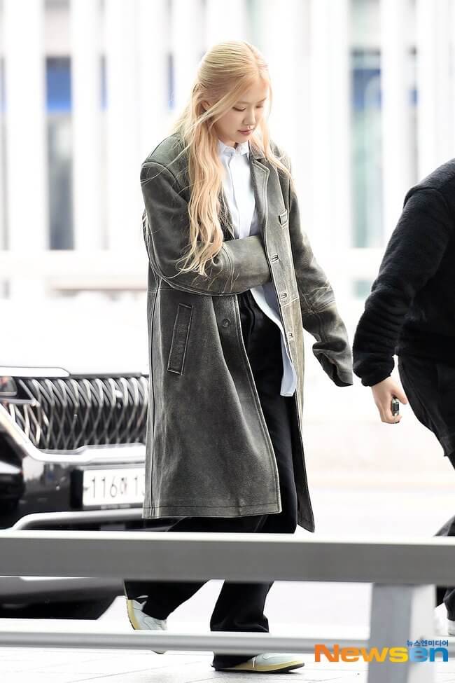 Blackpink Rose Oversized Leather Coat Women - Kpop Airport Fashion