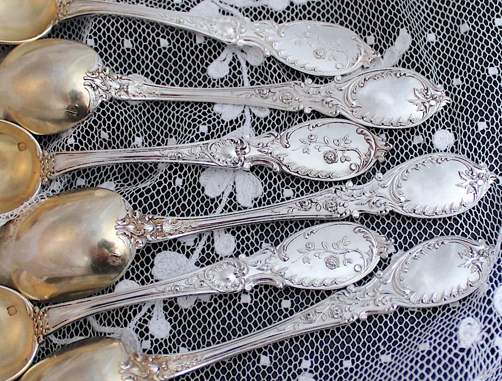 すべてSold -フレンチシルバー950、薔薇のスプーン6本 2セット