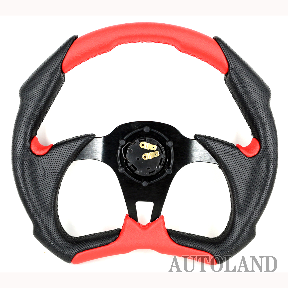 ALTEED / スポーツステアリング 楕円型350φ ステッチ&パンチング加工 黒/赤