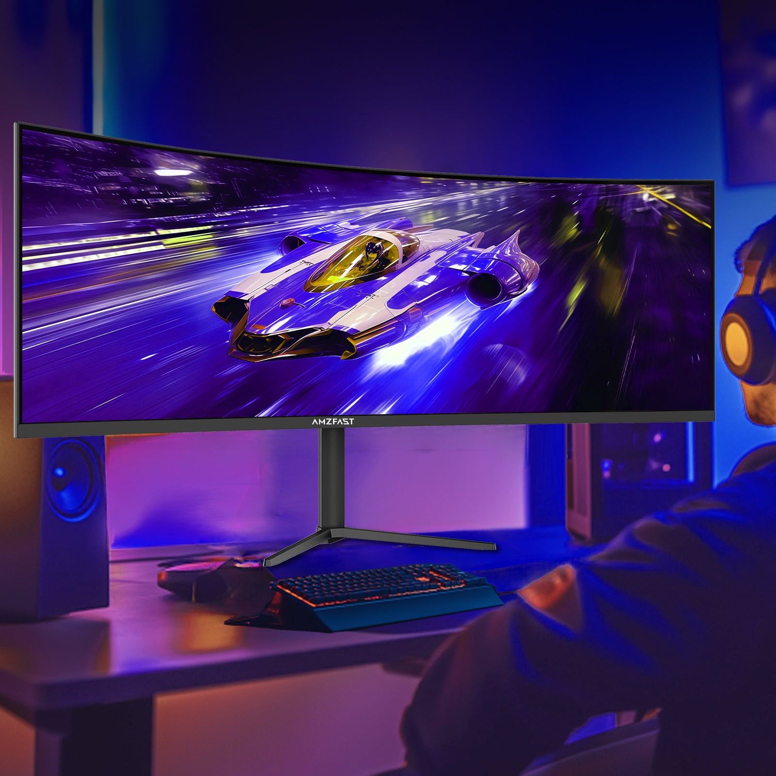 AMZFast 49インチ ゲーミングモニター 曲面 120Hz DQHD(5120x1440) 32