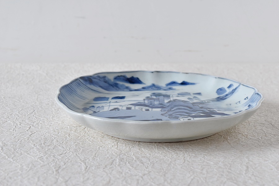 236『染付 山水 輪花皿』 /骨董品 古美術 古道具 アンティーク 236『染