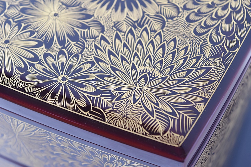 輪島塗 稲忠漆芸堂謹製 沈金蒔絵 台付き三段重箱 - 生活骨董と古布の