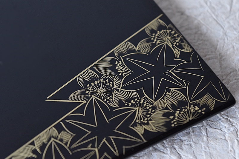 輪島塗 黒塗 沈金蒔絵 点心盆 折敷 5客セット - 生活骨董と古布の