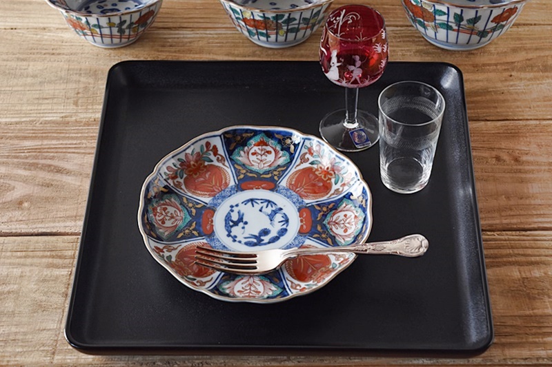 輪島塗 羊歯唐草 黒塗り会席膳 4客セット 極上漆器 的場漆器店造