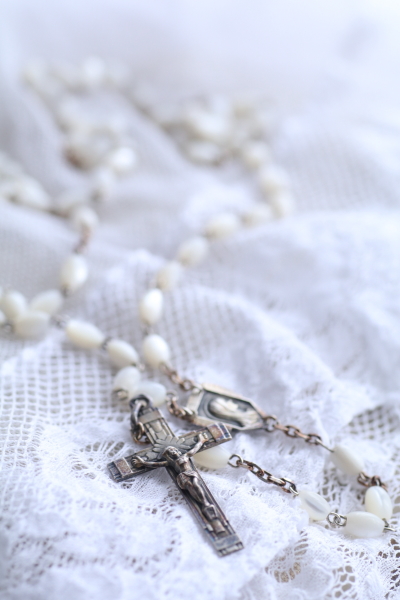 マザーオブパールビーズロザリオ シルバークロス メダイ フランス