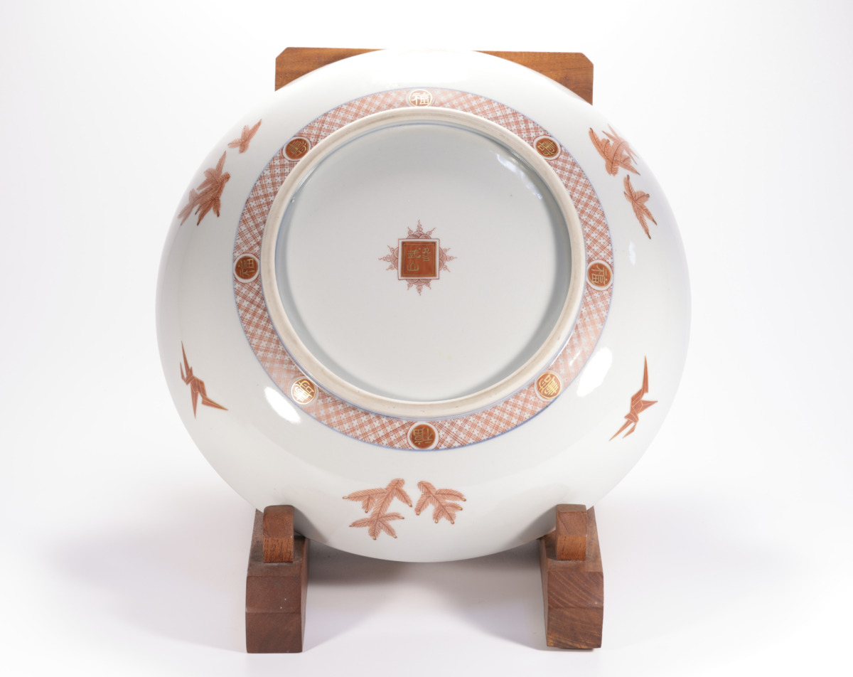 福島武山作 赤絵恵比寿大黒図大鉢 - 古好屋