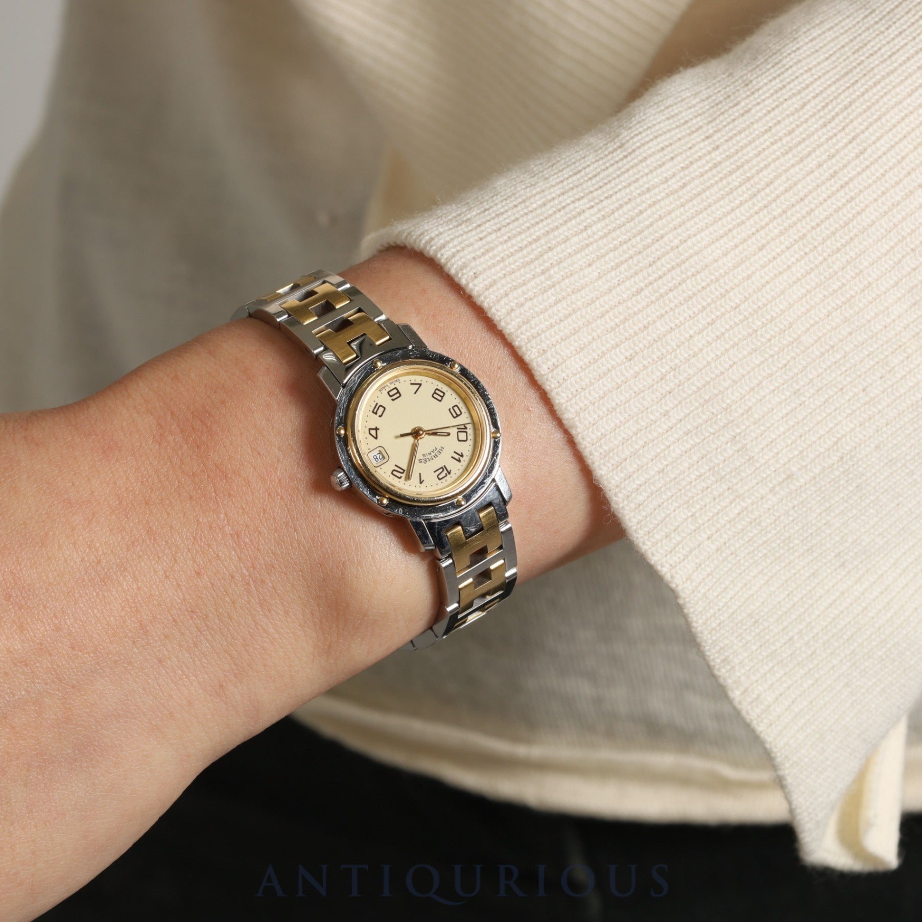 エルメス クリッパー CL4.220 クォーツ SS/GP アイボリー文字盤 24.0mm