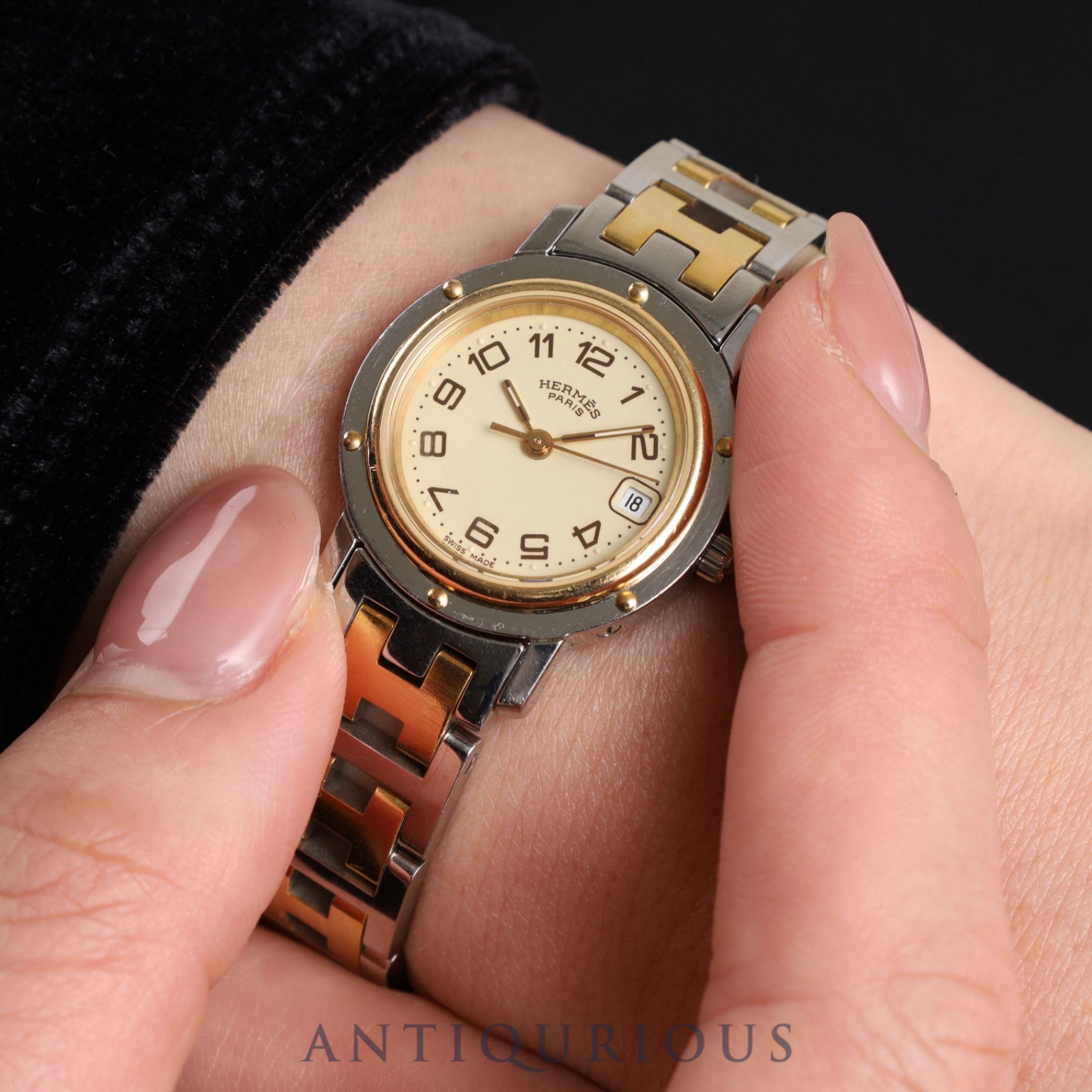 エルメス クリッパー CL4.220 クォーツ SS/GP アイボリー文字盤 24.0mm