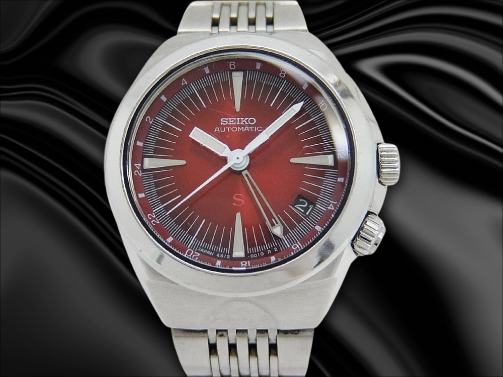 JA-2922| セイコー メカサス 4S12-0010 SS ラウンド 赤文字盤 シールス