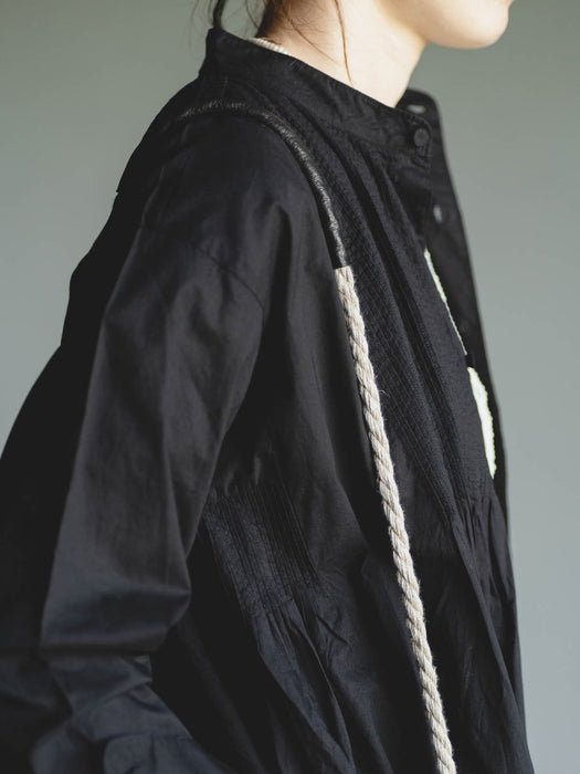 maison de soil | CAMBRIC MINI PINTUCK BANDED COLLAR SHIRT DRESS