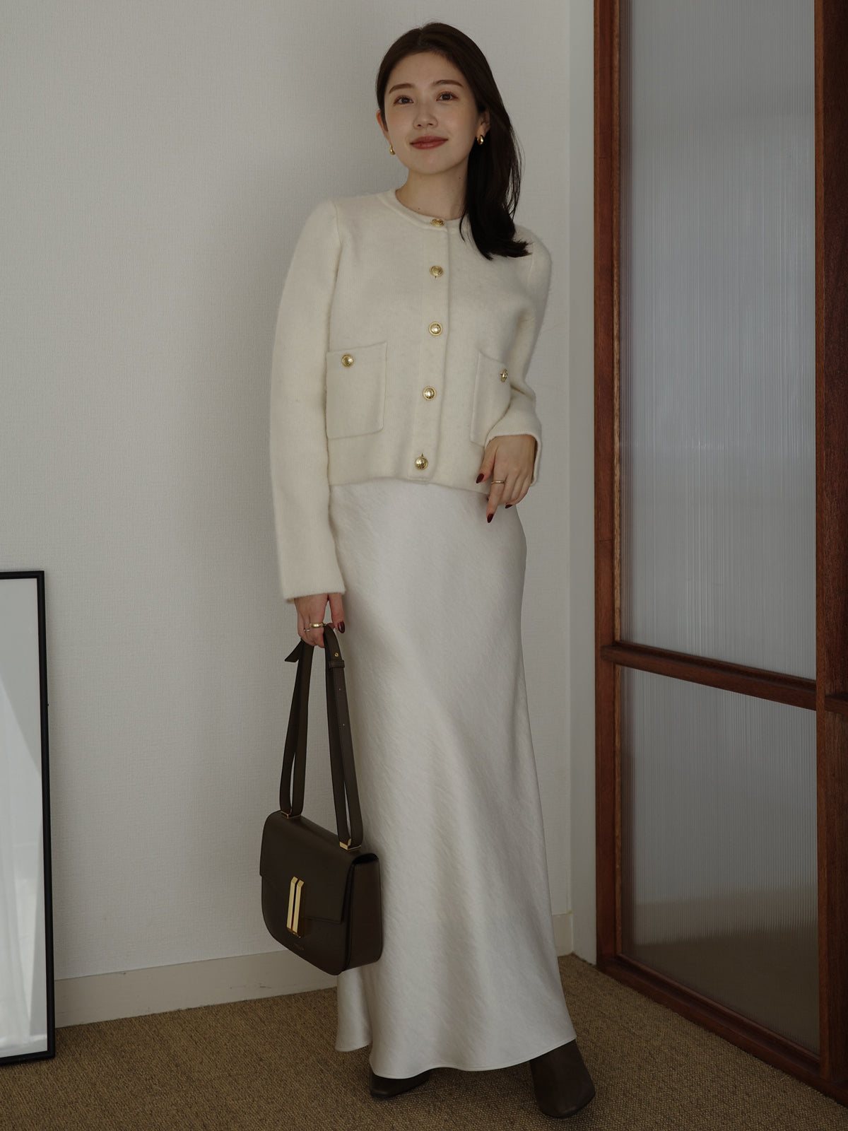 カシミヤブレンドノーカラーニットジャケット