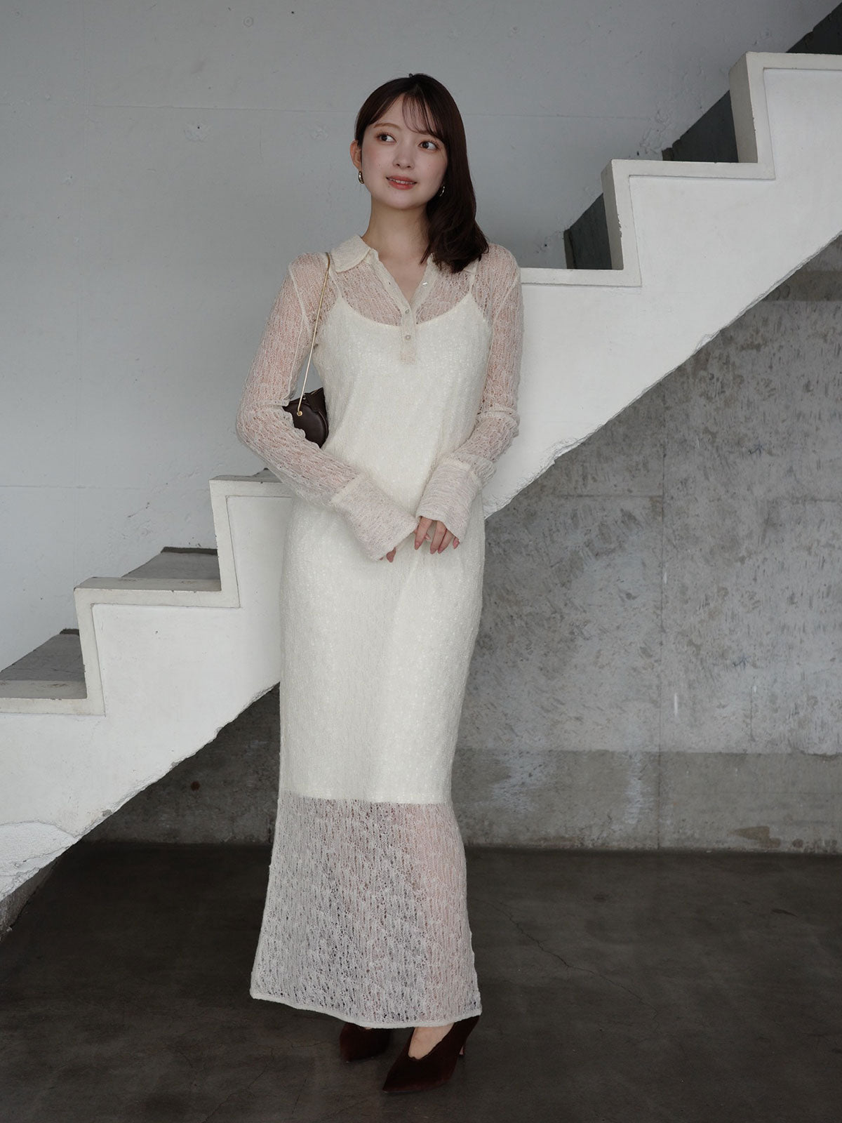 ウールレースポロニットワンピース