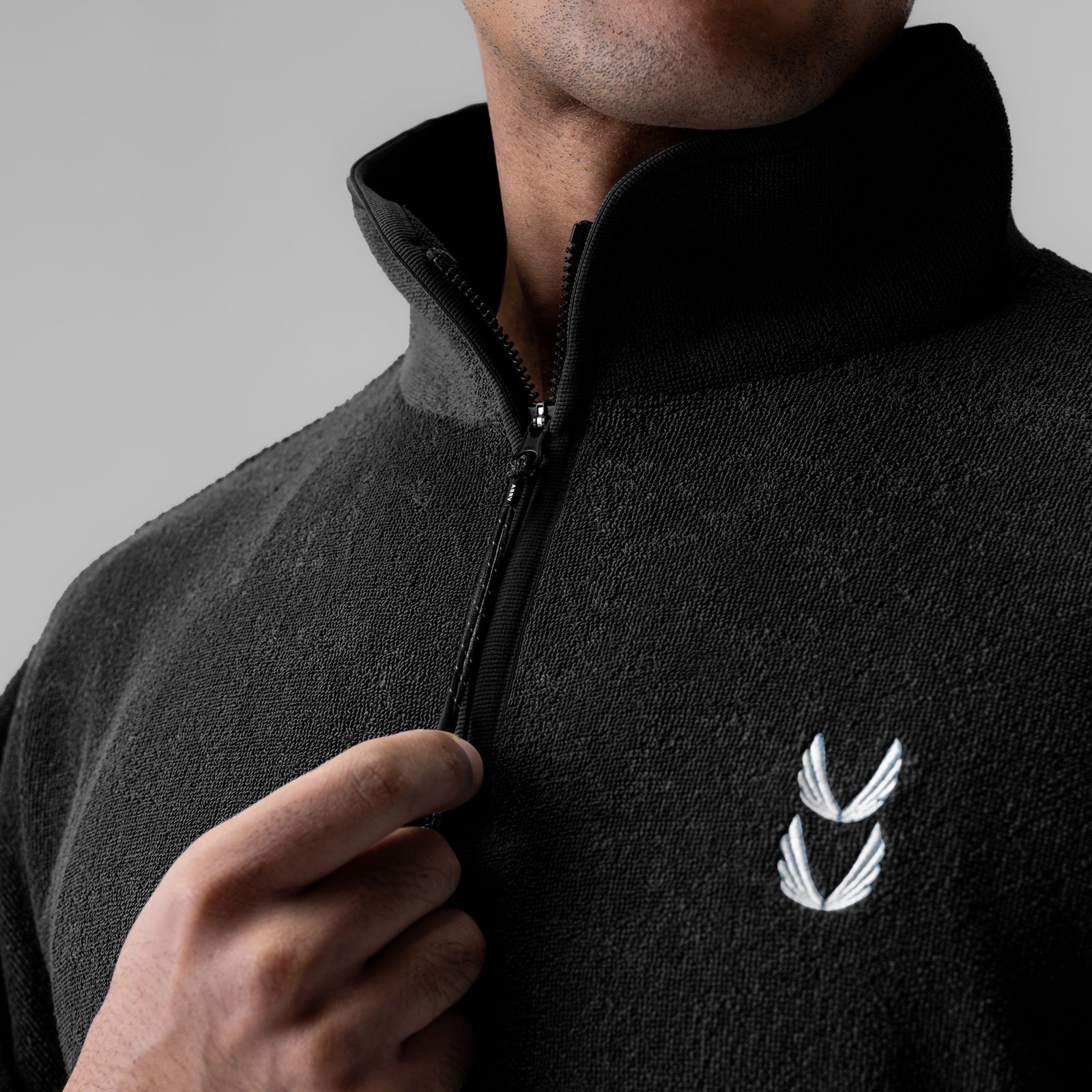 1057. Towel Terry Quarter Zip Oversized Tee - Black – ASRV