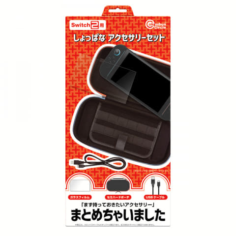 Nintendo Switch 2の収納ポーチ、保護ガラスフィルム、USBケーブルの3