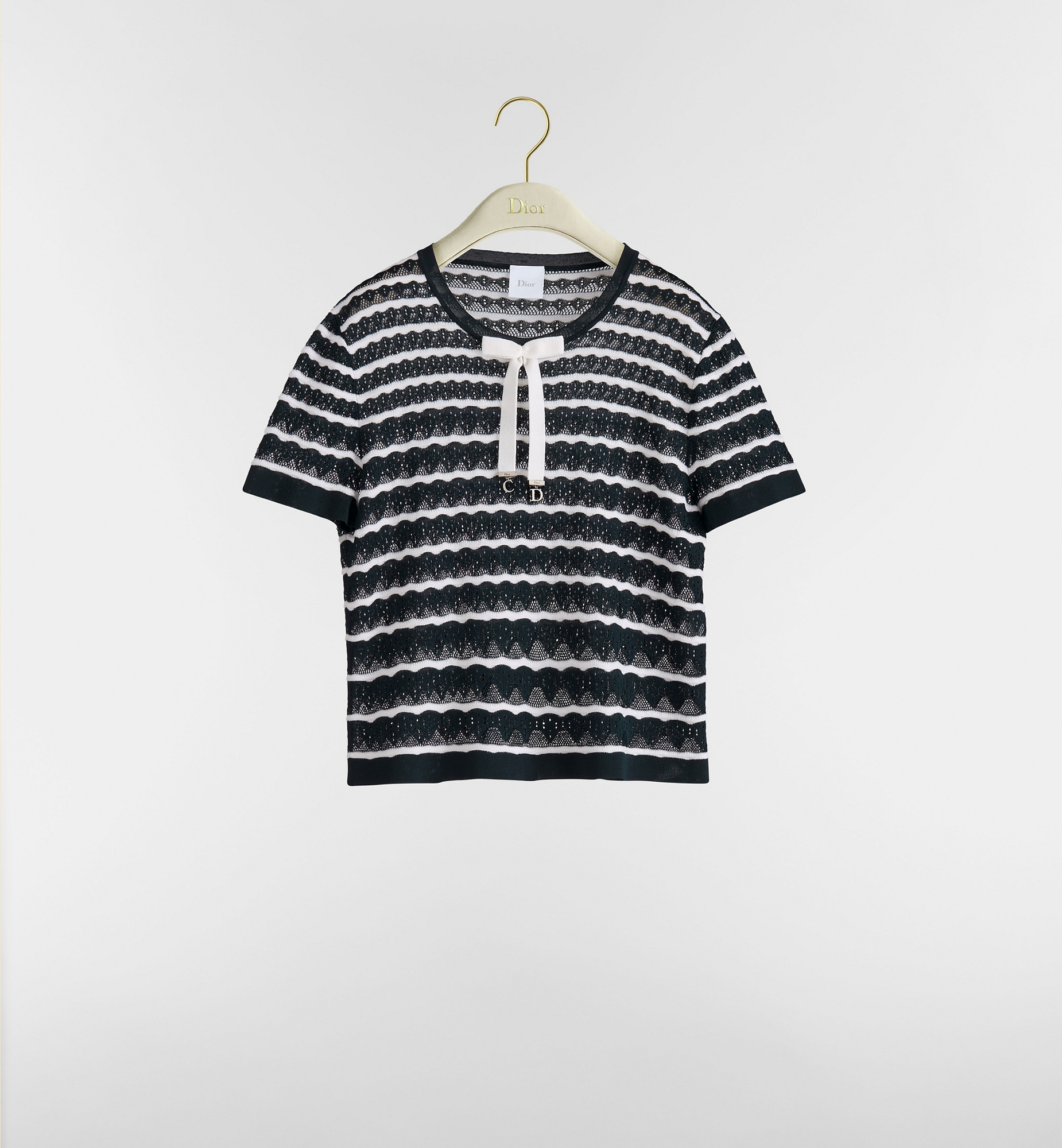 Dior Marinière Short-Sleeved Sweater Navy Blue and White Wool