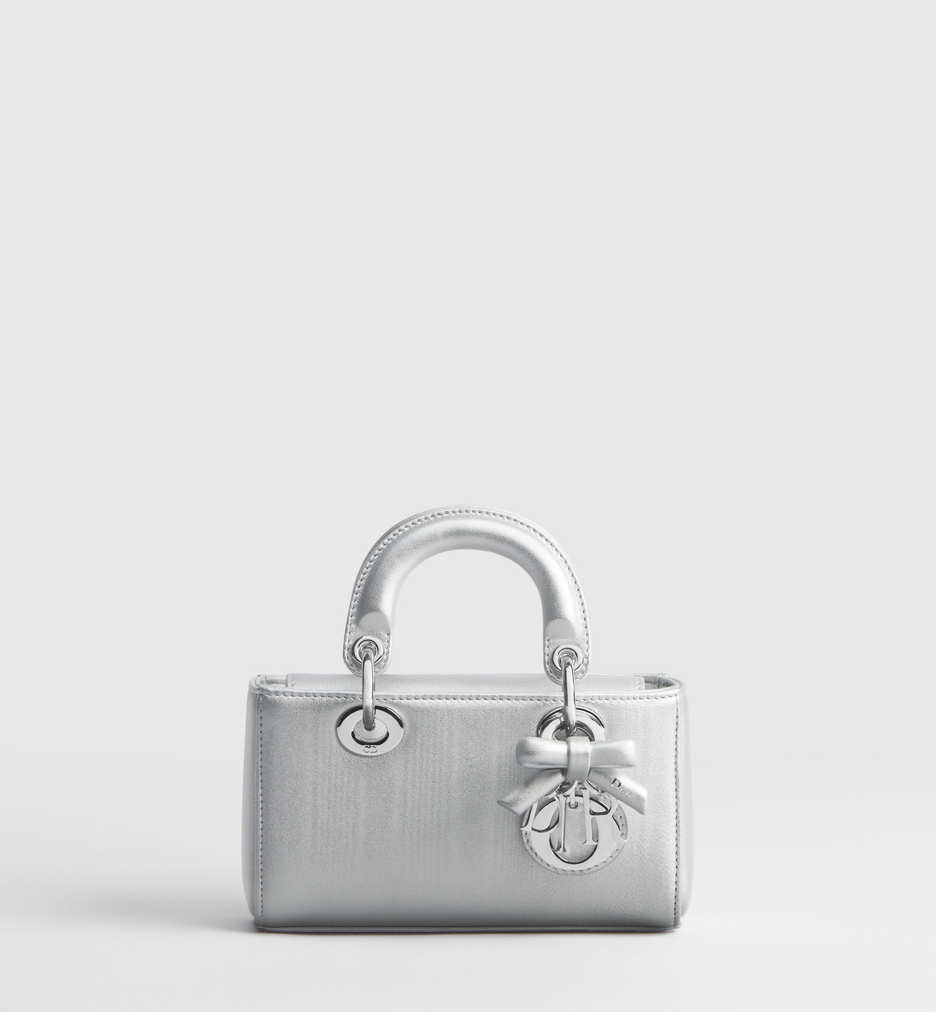 Lady D-Joy Micro Bag Silver-Tone Moiré-Effect Laminated Lambskin