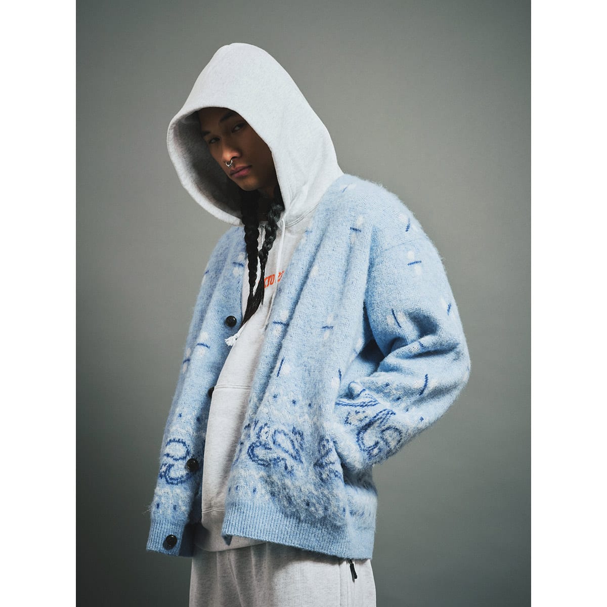 TOKYO 23 x ELEPHANT BRAND WOOL SHAGGY V NECK KNIT CARDIGAN SAX