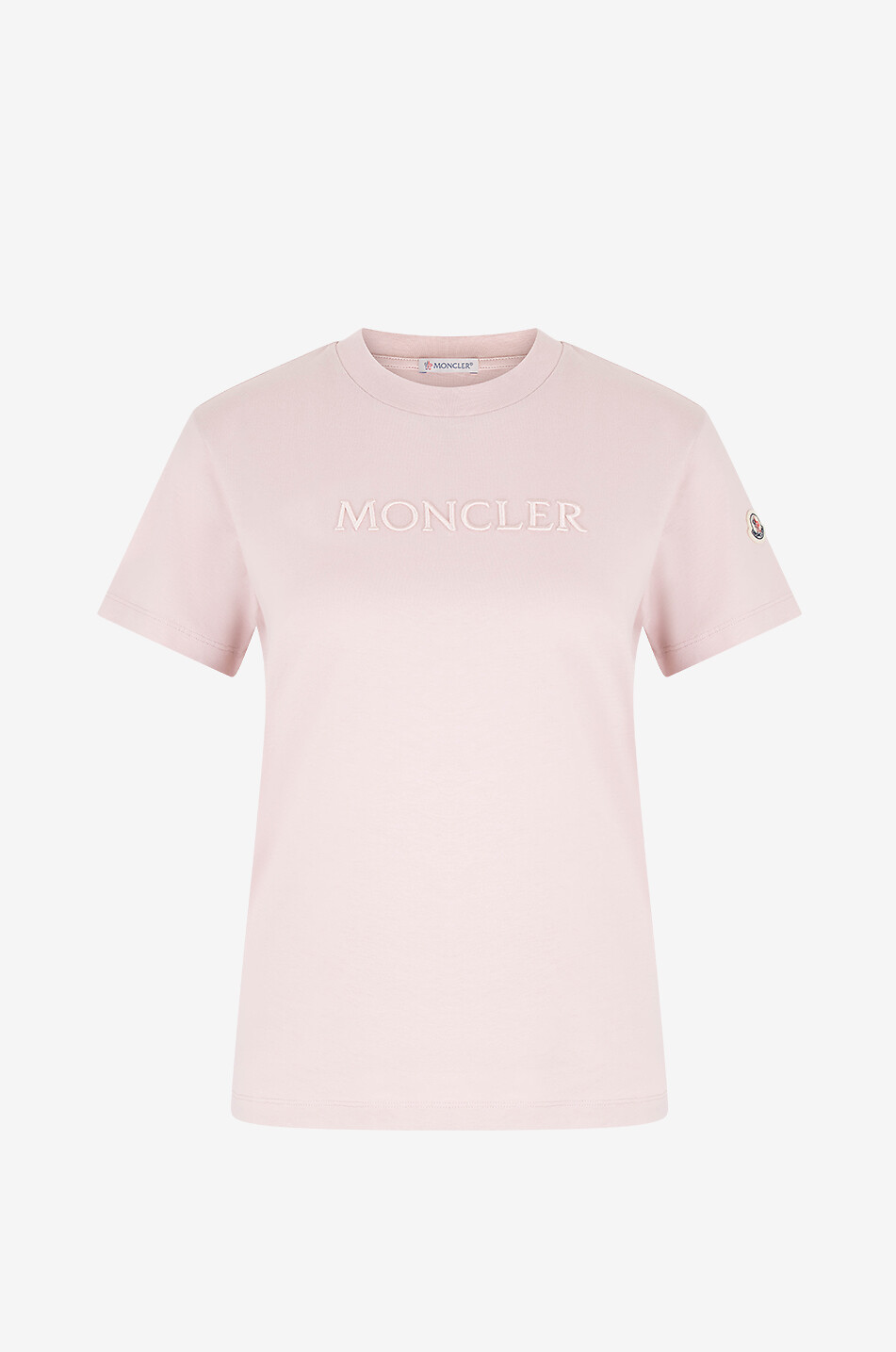 Sateen sheen logo embroidered short-sleeved T-shirt - MONCLER
