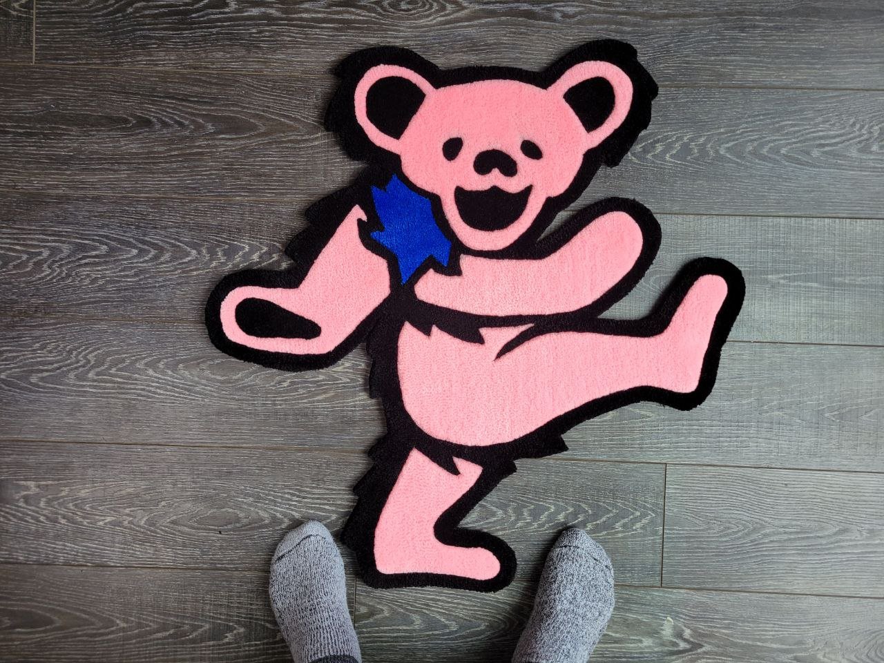Grateful Dead Pink Bear (Pose 5) Handmade Rug | Pure Tuft