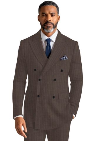 ダブルブレストの茶色ストライプメンズスーツ