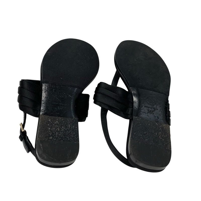 シャネル CHANEL サンダル 靴 シューズ サテン ブラック 黒 ゴールド