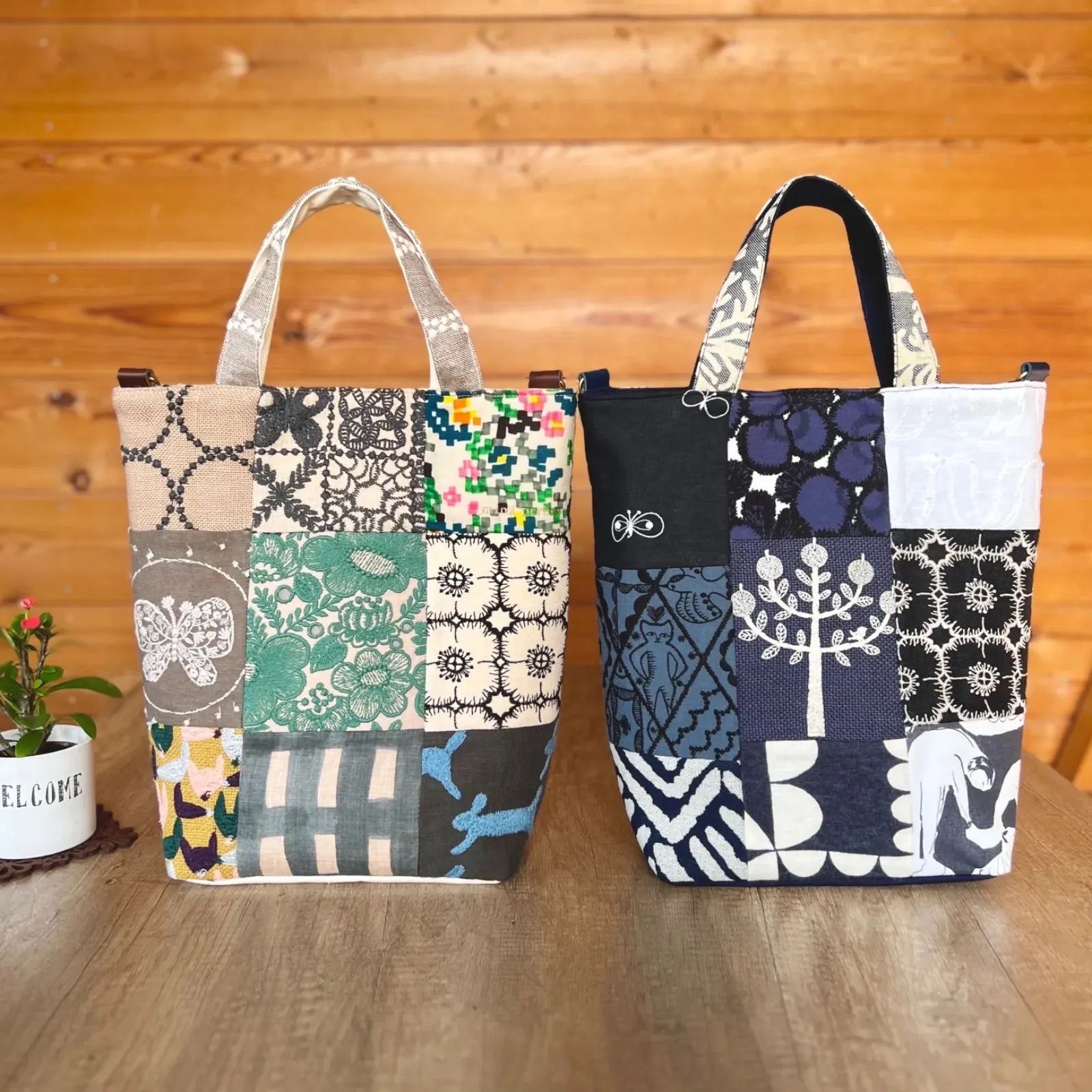 ミナペルホネン 生地使用 wolf&flower パッチワークトート ミナ