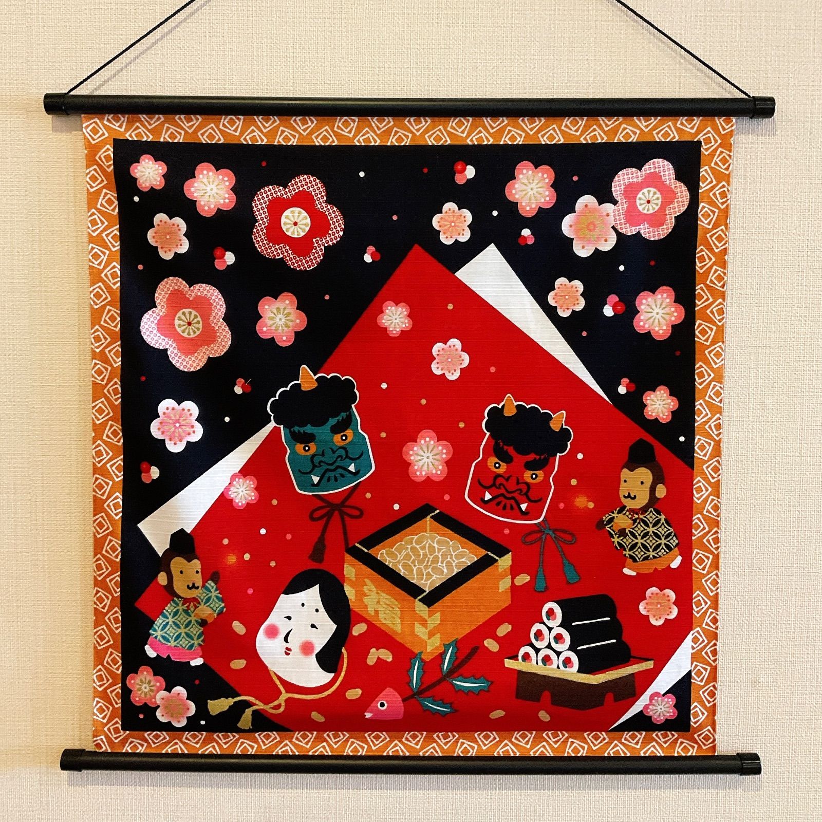 四季彩布(しきさいふ)タペストリー【節分】軸付きタペストリー 鬼退治