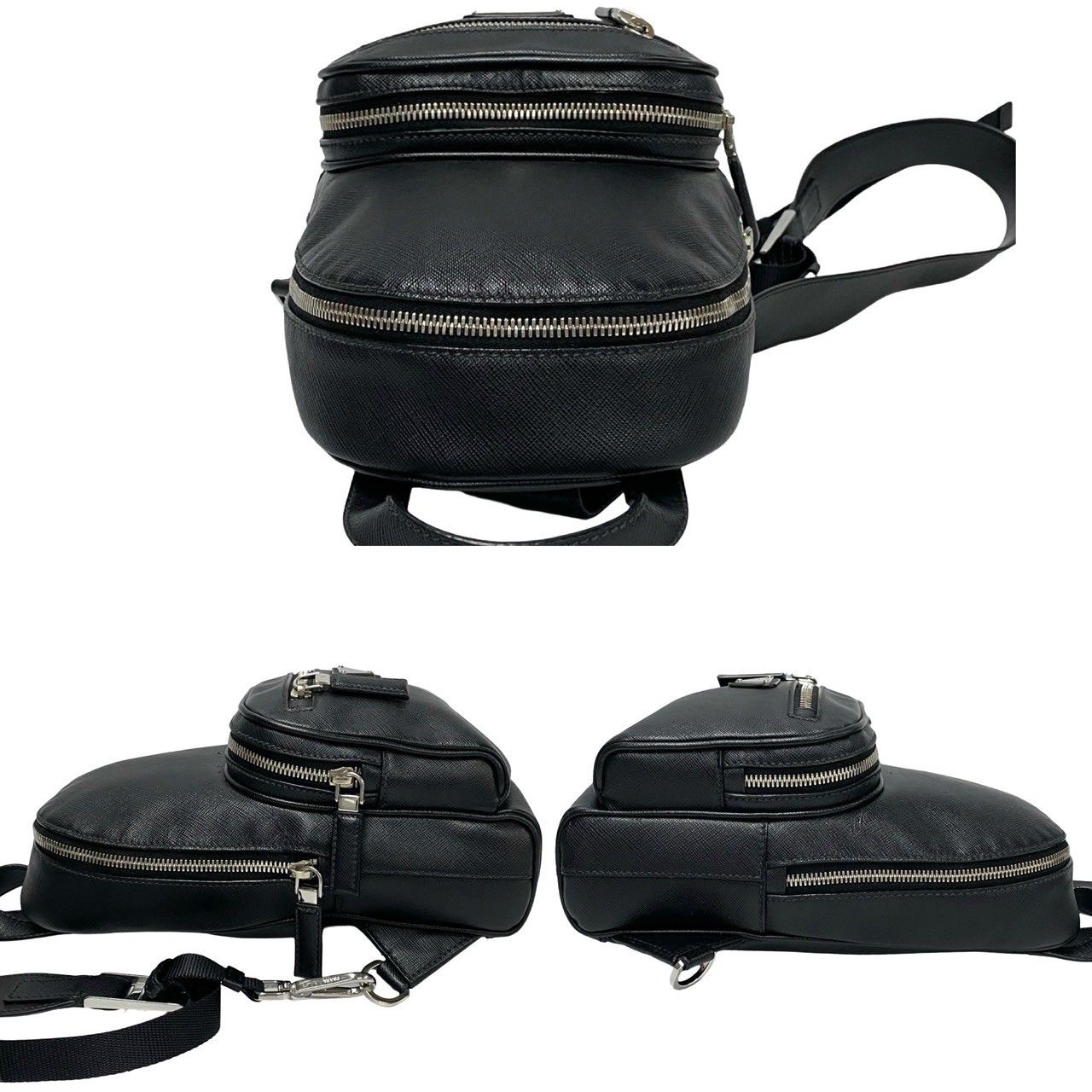 極 美品 希少品 PRADA プラダ 三角ロゴ 金具 レザー 本革 セミ ワン