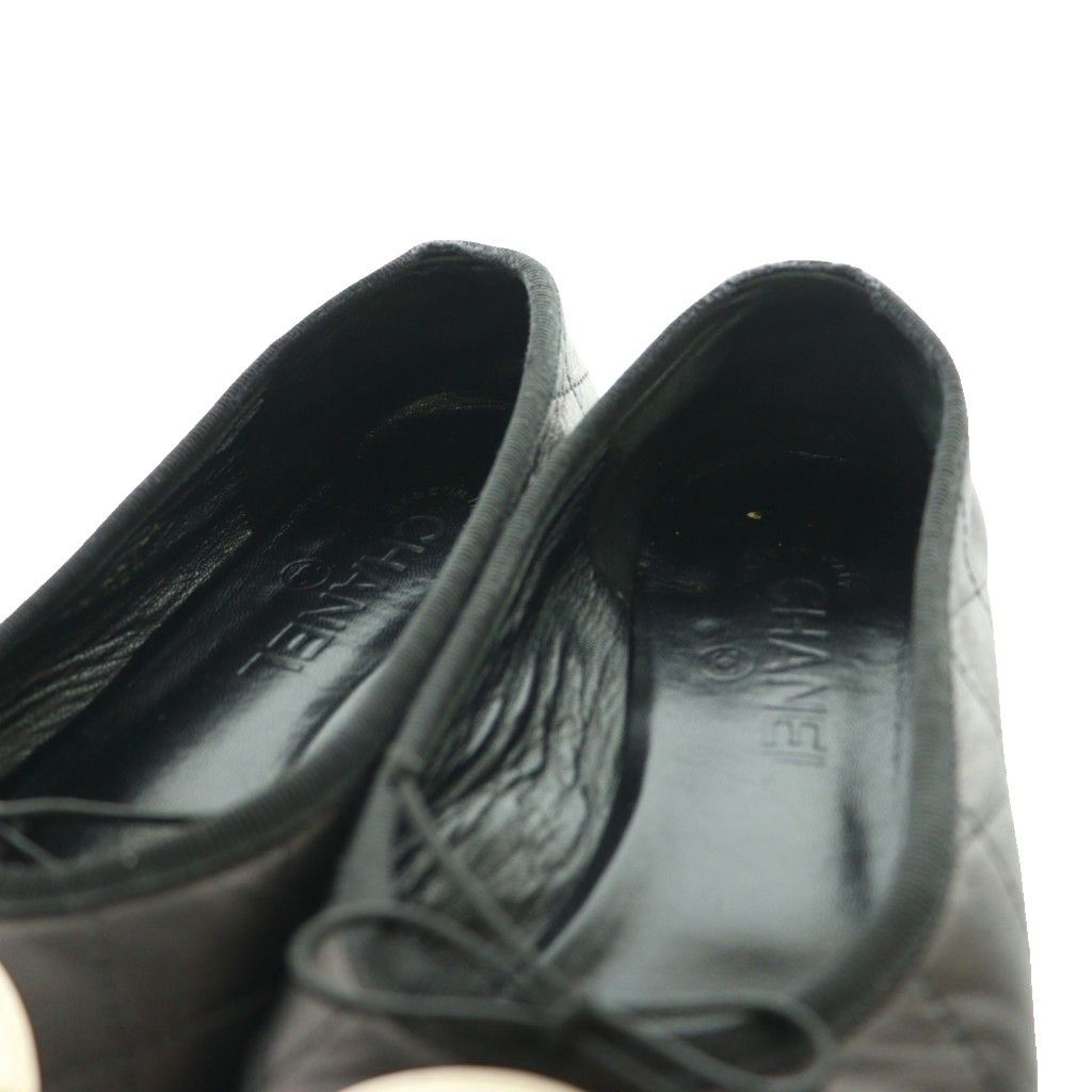 シャネル CHANEL カンボンラインフラットシューズ 黒 ブラック /SS
