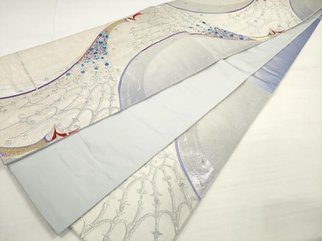 平和屋着物◎六通柄袋帯 唐織 孔雀文 金銀糸 正絹 逸品 DABC5594xg