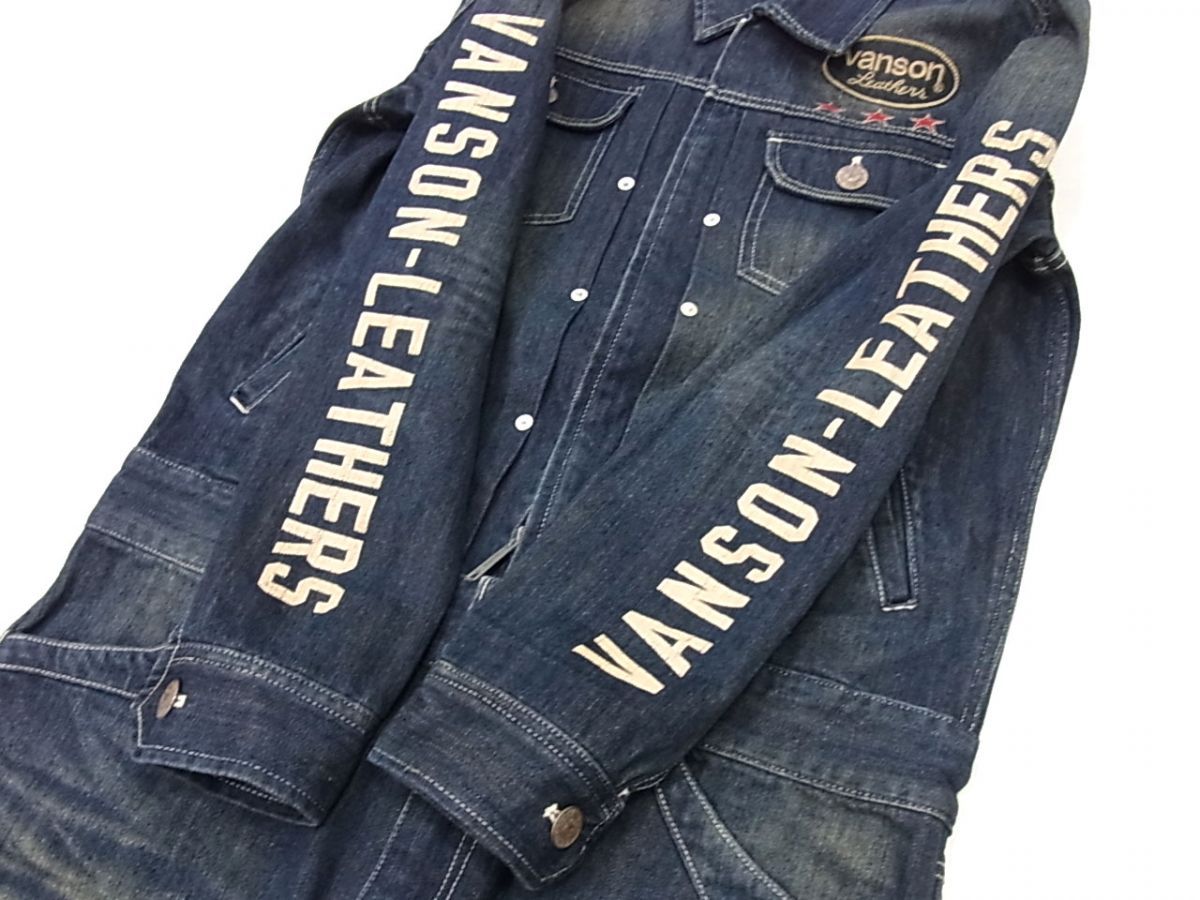 美品☆VANSON バンソン デニム オーバーオール インディゴ USED加工
