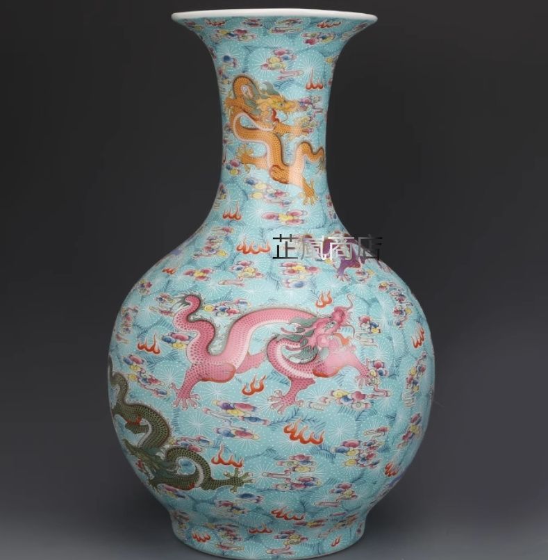 清雍正摘糸琺瑯彩富貴花鳥紋長筒瓶 景徳鎮 陶磁器 装飾品 現代工芸品