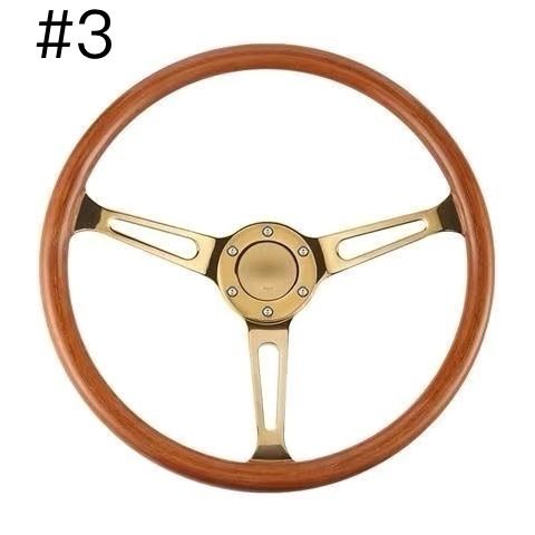 茶色ブラックハンドル本体 無垢材木製ウッド金属3スポークステアリング