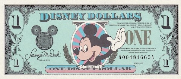 初版1987年ディズニーダラー 連番＄1札 4枚 Disney ディズニーダラー 1