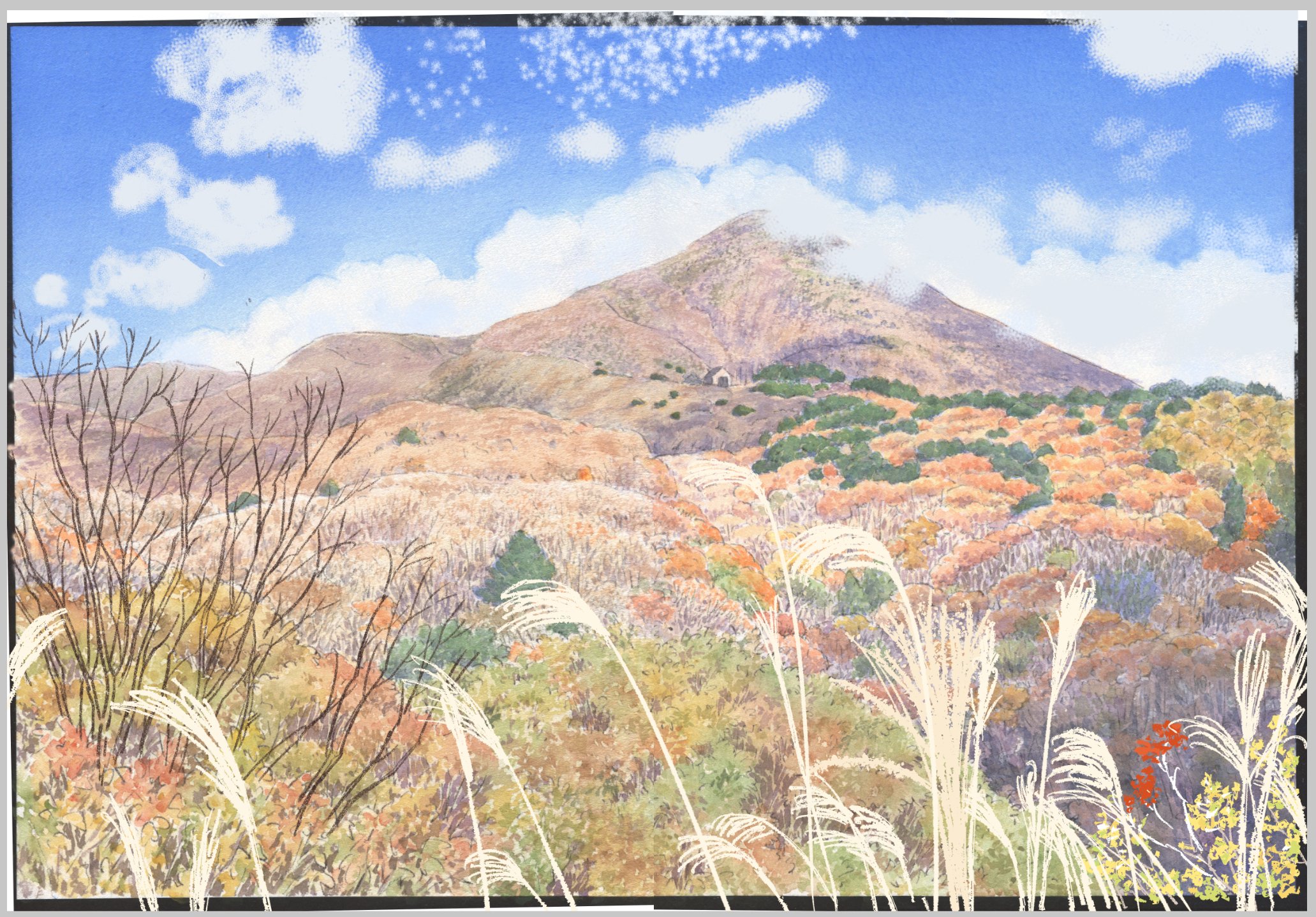 晩秋の磐梯山 水彩画メイキング｜かんざきかりん