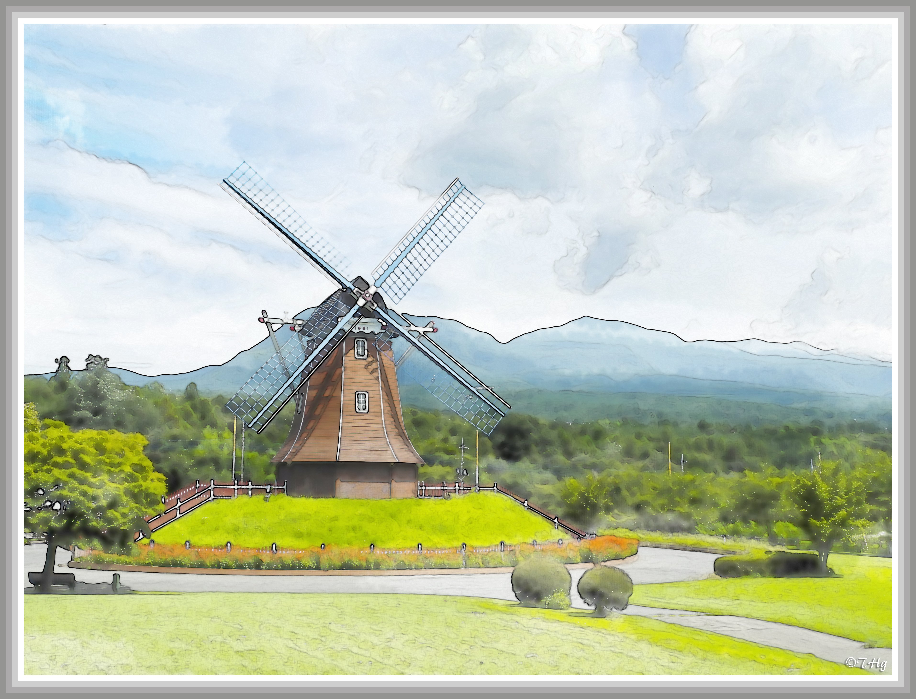 水彩画 風車の風景 水彩画 風車の風景 水彩画 風車の風景 風車のある