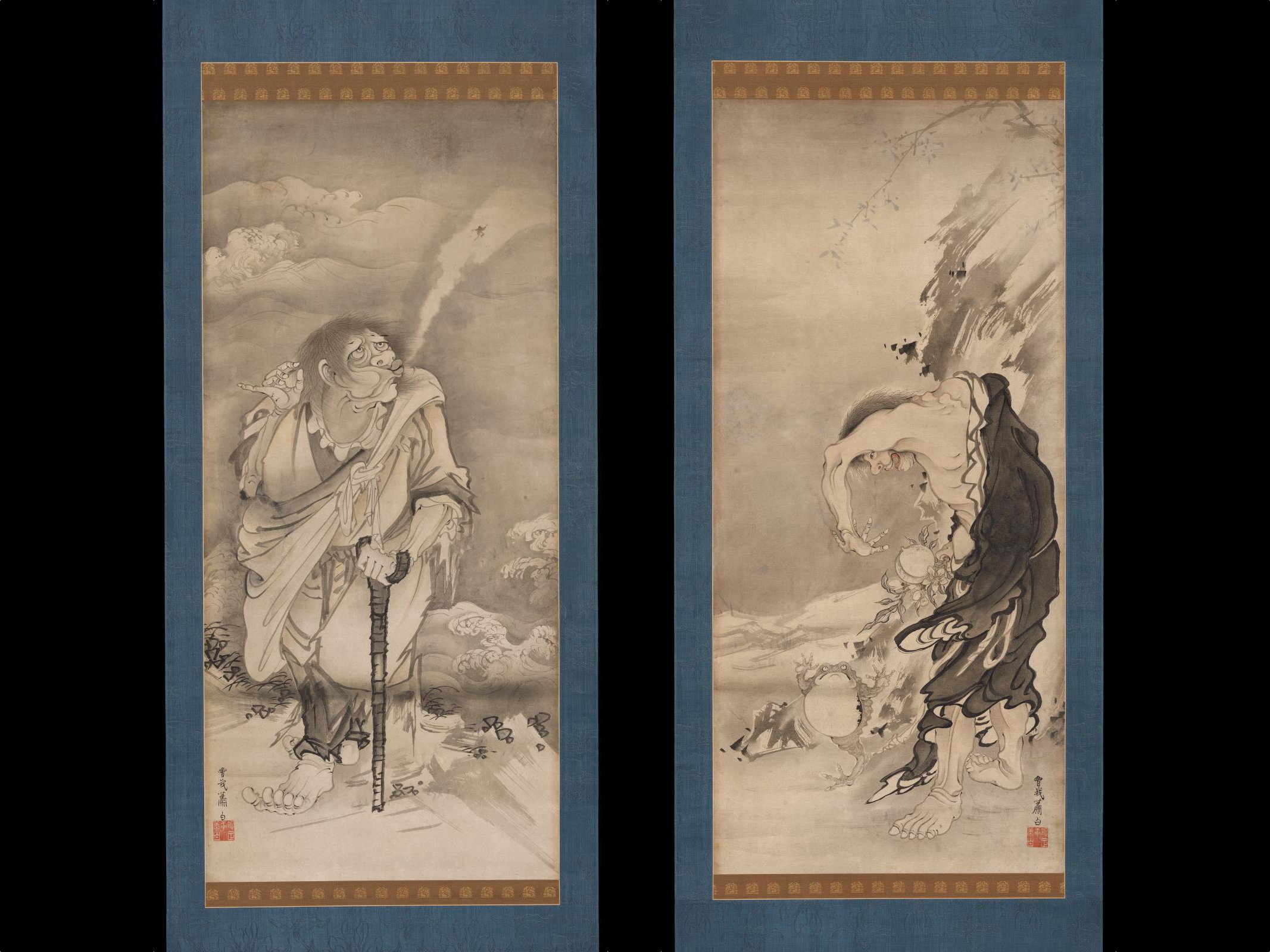 ☆古美術！ 曾我蕭白(曽我蕭白) 朱印 [ 暉一 ] 鷹と蘭図 ☆古美術！ 曾