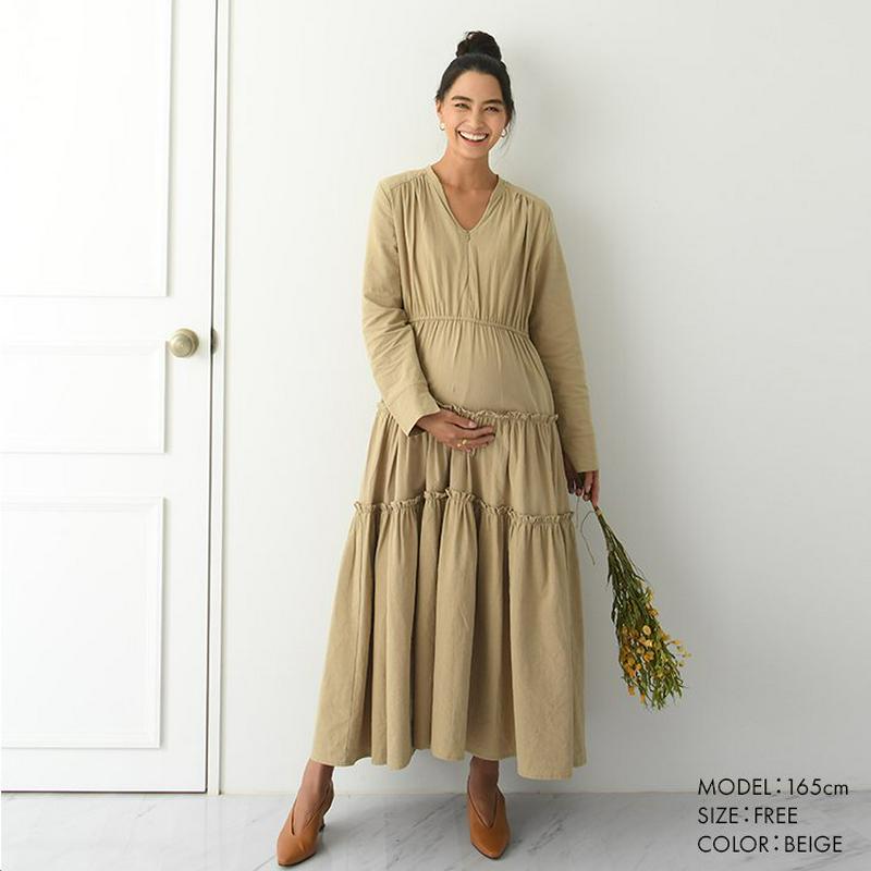 CHOCOA(チョコア)の「授乳ティアードボリュームワンピース【マタニティ