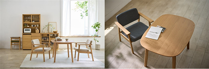 無印良品 高さが変えられる木製テーブルと、木製アームチェアを発売