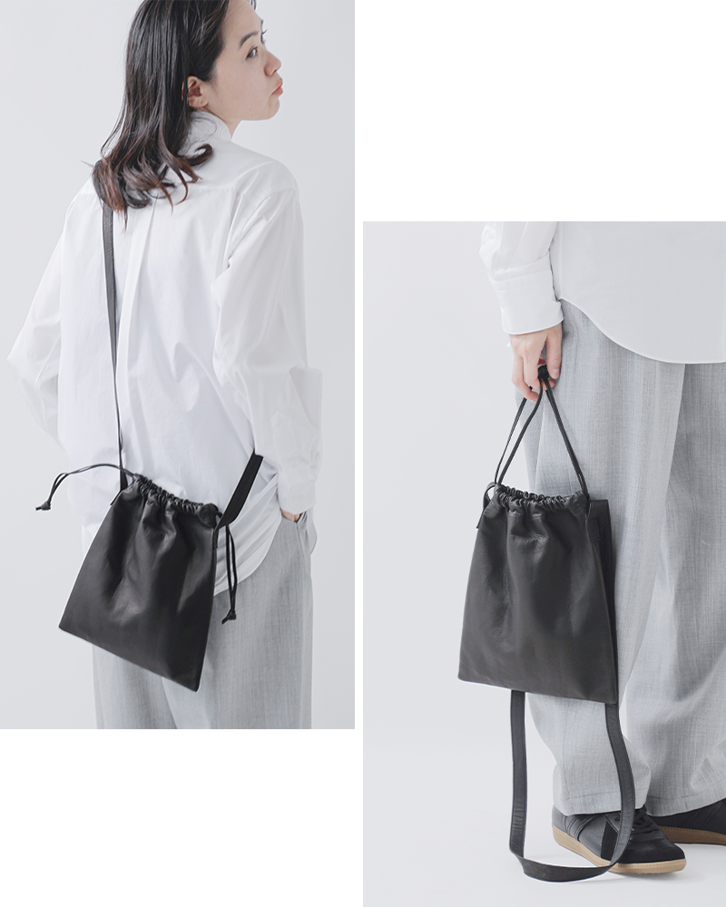 Aeta アエタ ダブルフェイス ディアレザー ドローストリング 巾着型