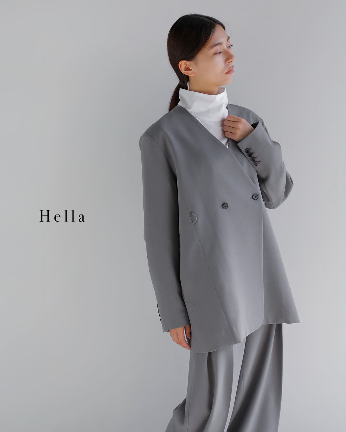 Hella ヘラ ダブルボタン ノーカラージャケット “DOUBLE BUTTON NO