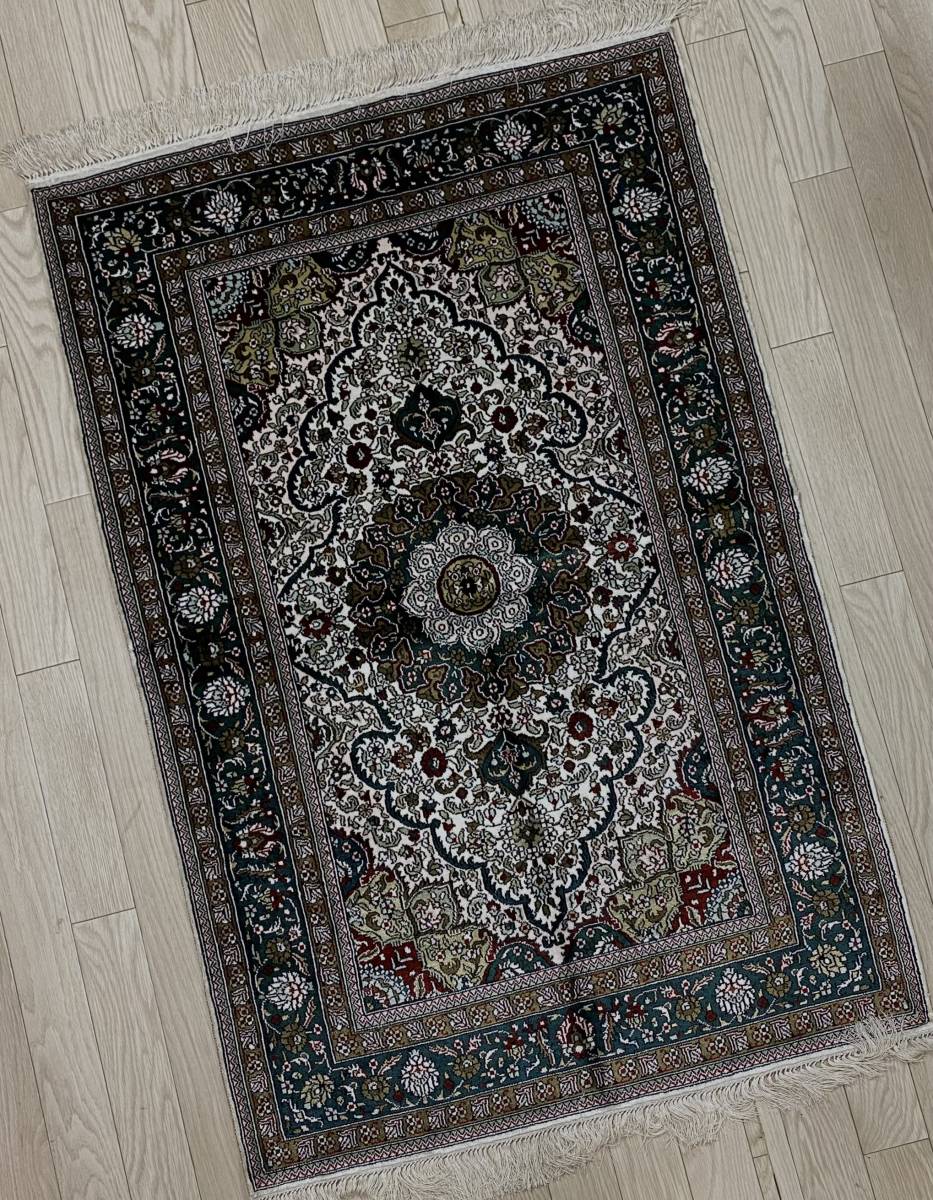 専用Y2811 シルク100% 細密手織り100万ノット ペルシャ絨毯 シルク100